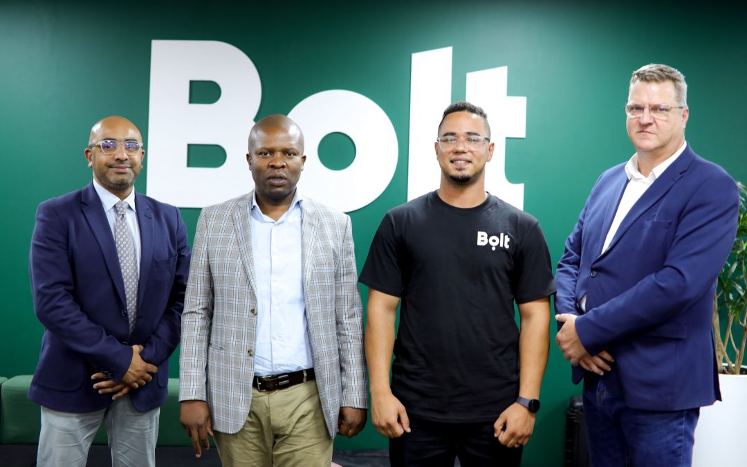 Left to right: Abdul Waheed Patel, Ethicore, Lebogang Maile, Gauteng MEC for Finance and Economic Development, Simo Kalajdzic, Senior Operations Manager at Bolt & Layton Beard Head Public Affairs & International Relations at The Automobile Association of South Africa AA, Bolt, eHailing,